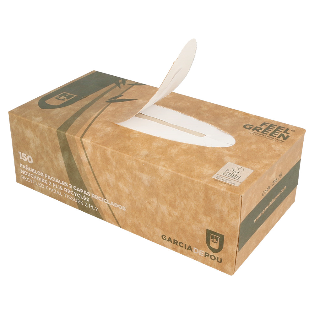 216.75-150 U. FAZZOLETTI VISO 2 VELI 'FEEL GREEN' 21x21 CM NATURALE TISSUE RICICLATO