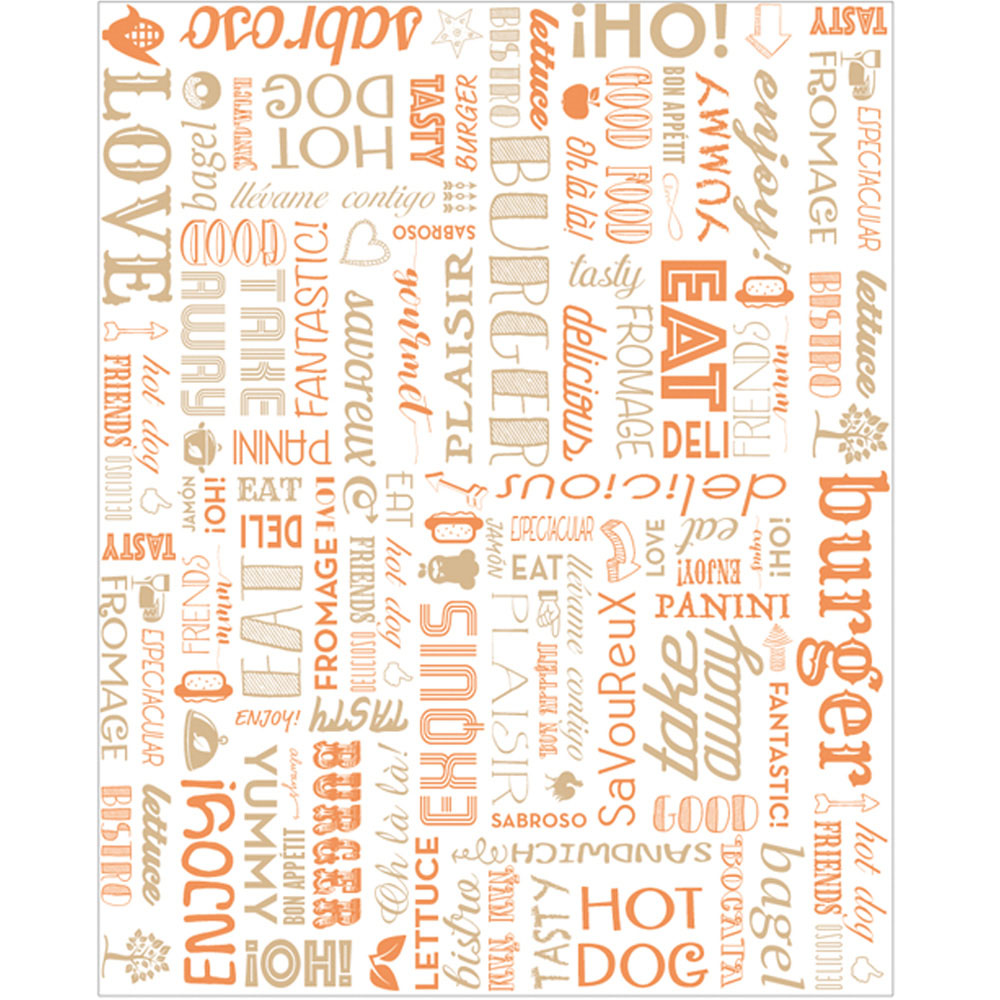 229.40-CARTA ANTIGRASSO FAST FOOD 'ORANGE PAROLE' 35 G/M2 28x34 CM BIANCO PERGAMANA ANTIGRASSI (1000 u.)