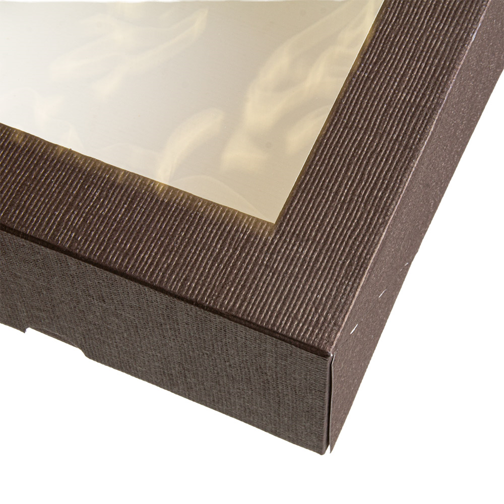 269.61-SCATOLE PER PASTICCERIA CON FINESTRA 'THEPACK' 18x18x7,5 CM CIOCCOLATO CARTONE NANO-MICRO + OPP (50 u.)