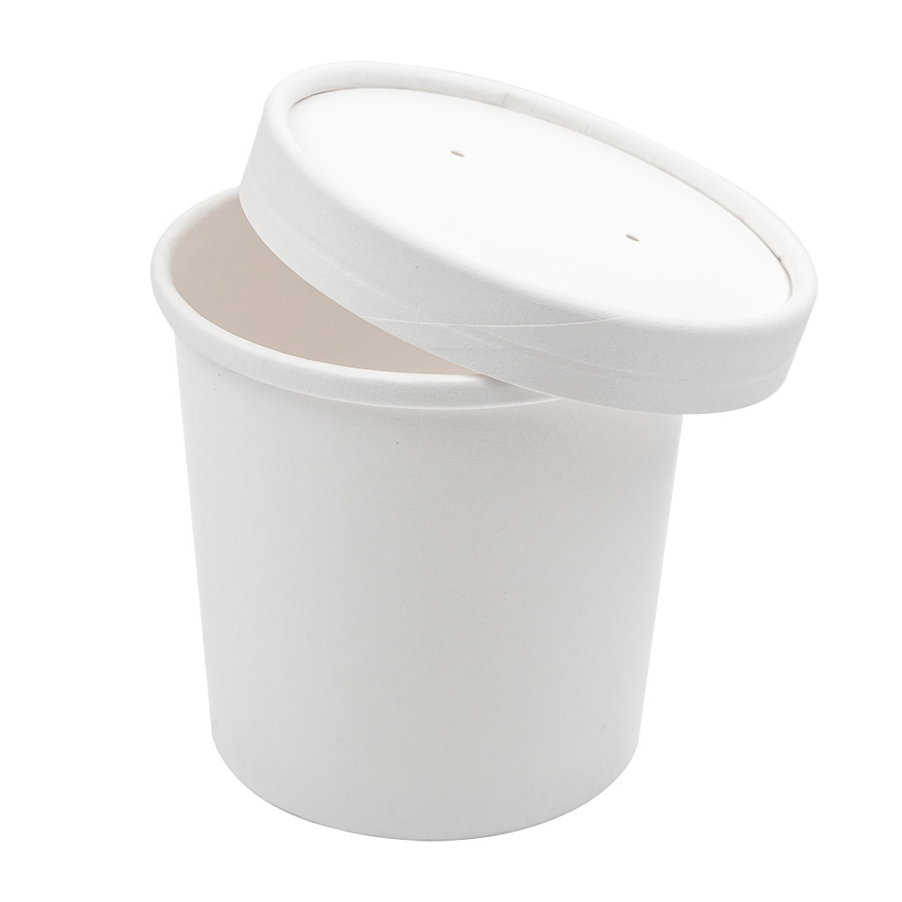 226.39-CONTENITORI CON COPERCHI 360 ML - 12 oz 300 + 18 PE G/M2 Ø9/7,2x8,4 CM BIANCO CARTONE (25 u.)