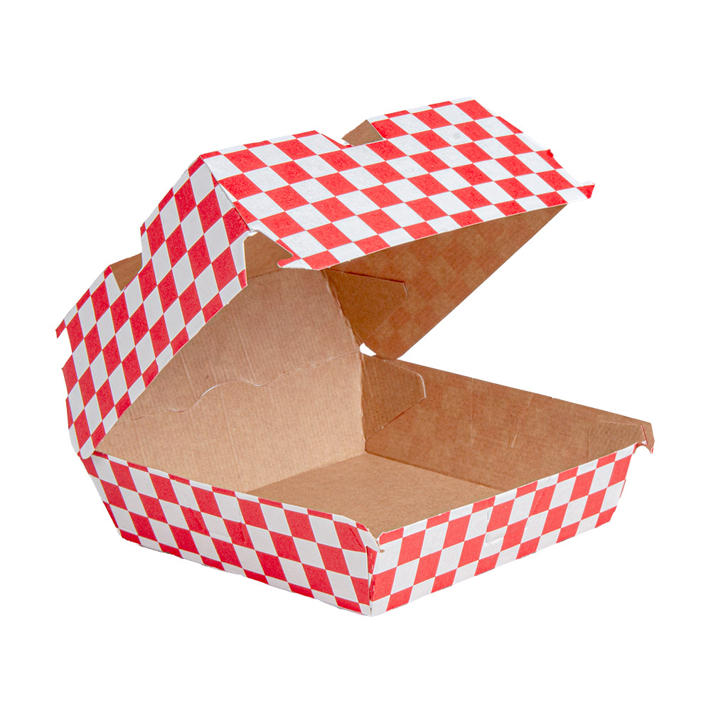 274.02-SCATOLE HAMBURGER 'THEPACK' RED FITIPALDI 14,7x14x7 CM ROSSO/NATURALE CARTONE NANO-MICRO (50 u.)