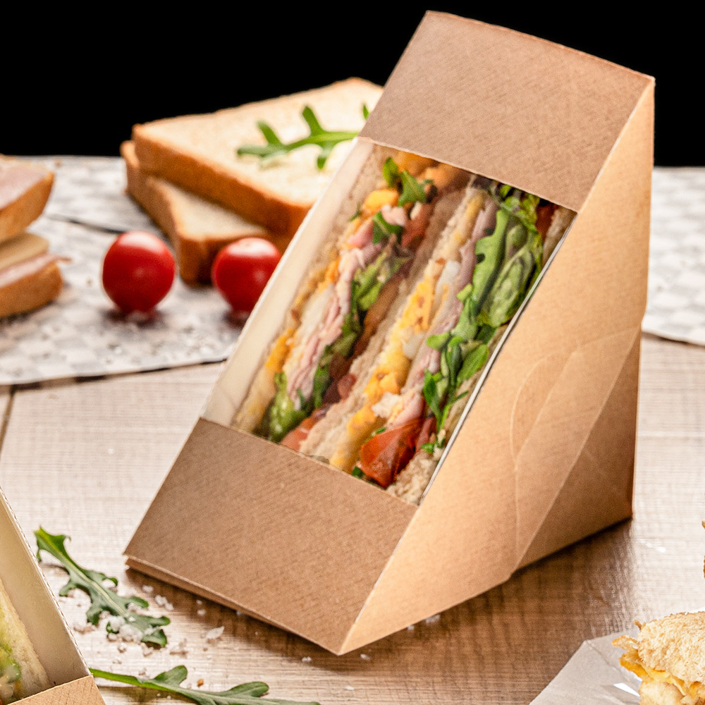 253.55-SCATOLE PANINO DOPPIO CON FINESTRA 'THEPACK' 12,4x12,4x7,5 CM NATURALE CARTONE NANO-MICRO + OPP (50 u.)
