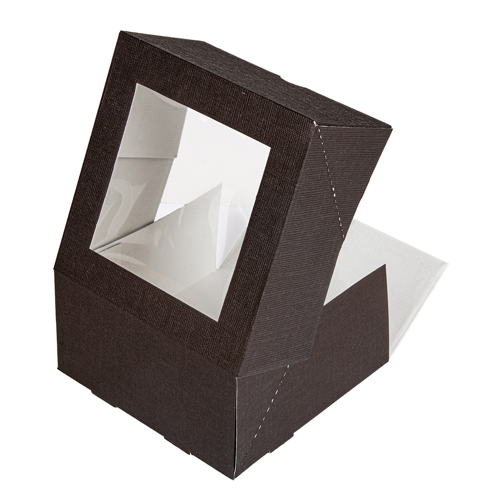 269.60-SCATOLE PER PASTICCERIA CON FINESTRA 'THEPACK' 16x16x8 CM CIOCCOLATO CARTONE NANO-MICRO + OPP (50 u.)