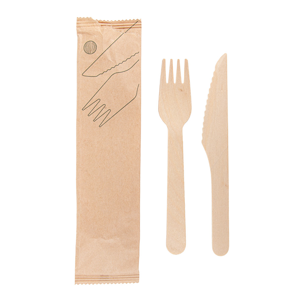 250.65-SET 2/1 FORCHETTA, COLTELLO 'WOOD' MAKAN 16 CM NATURALE LEGNO (100 u.)