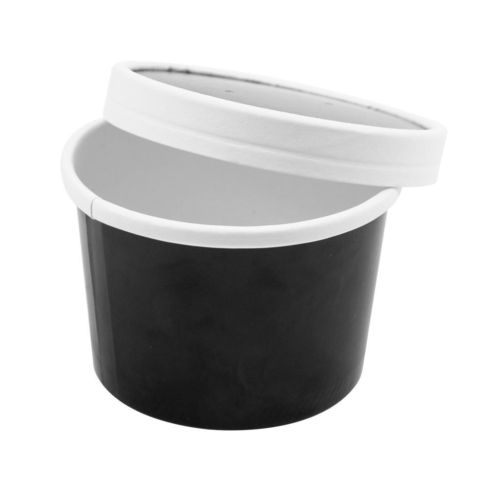 226.46-CONTENITORI CON COPERCHI 240 ML - 8 oz 300 + 18 PE G/M2 Ø9/7,5x6 CM NERO CARTONE (25 u.)