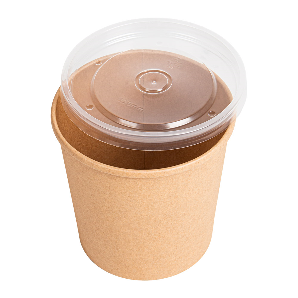 279.31-CONTENITORI CON COPERCHI 780 ML - 26 oz 330 + 18 PE G/M2 Ø11,6/9,3x11 CM NATURALE KRAFT (25 u.)