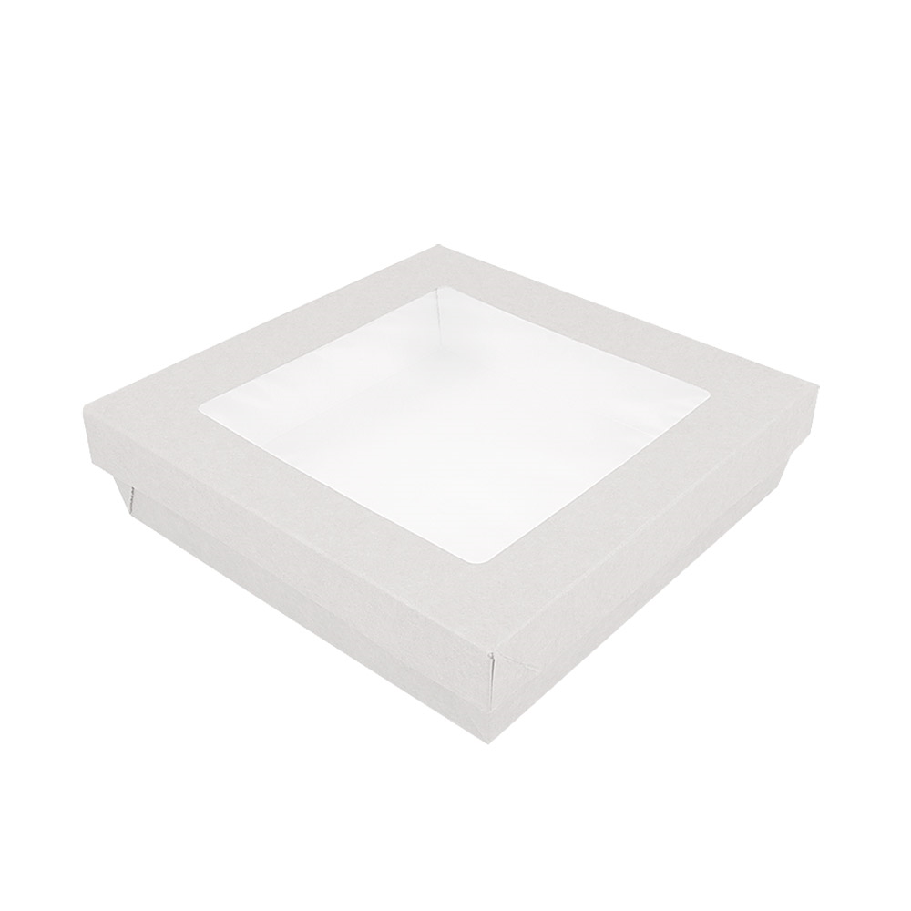 255.97-SCATOLINE+COPERCHI CON FINESTRA 'THEPACK' 1000 ML 18,5x18,5x4 CM BIANCO CARTÓN NANO-MICRO + PP + OPP (25 u.)