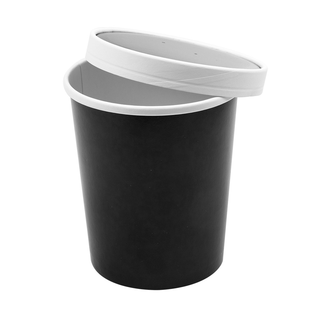 226.49-CONTENITORI CON COPERCHI 960 ML - 32 oz 330 + 18 PE G/M2 Ø11,7/9,2x13,5 CM NERO CARTONE (25 u.)