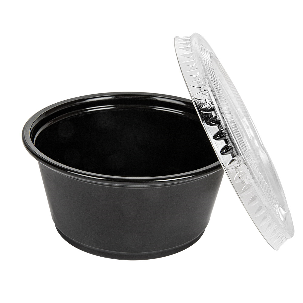 215.21-50 COPPETTE PICCOLE + 50 COPERCHI 100 ML Ø7,4x3,5 CM NERO PP