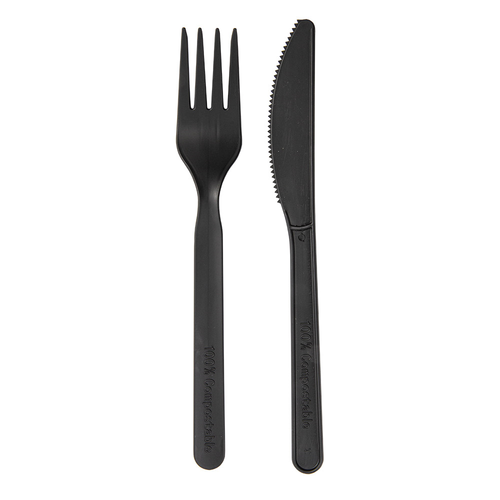 227.28-SET 3/1 FORCHETTA, COLETELLO, TOVAGLIOLO 'FEEL GREEN' 18 CM NERO CPLA (100 u.)