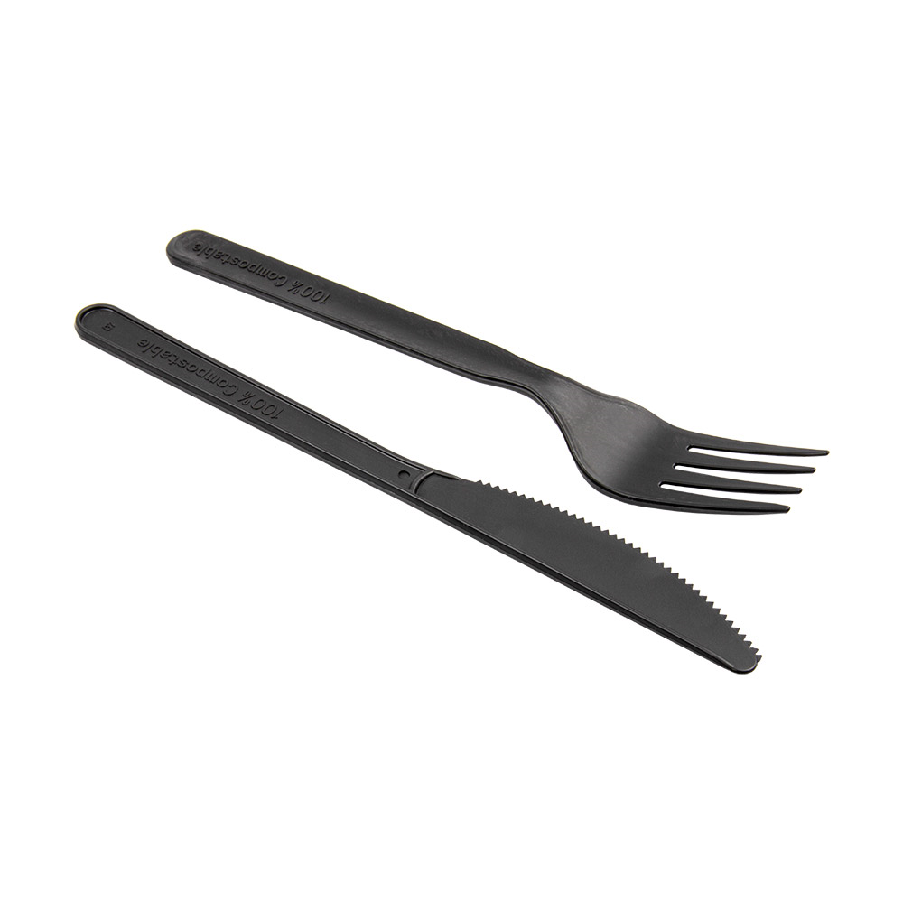 227.28-SET 3/1 FORCHETTA, COLETELLO, TOVAGLIOLO 'FEEL GREEN' 18 CM NERO CPLA (100 u.)