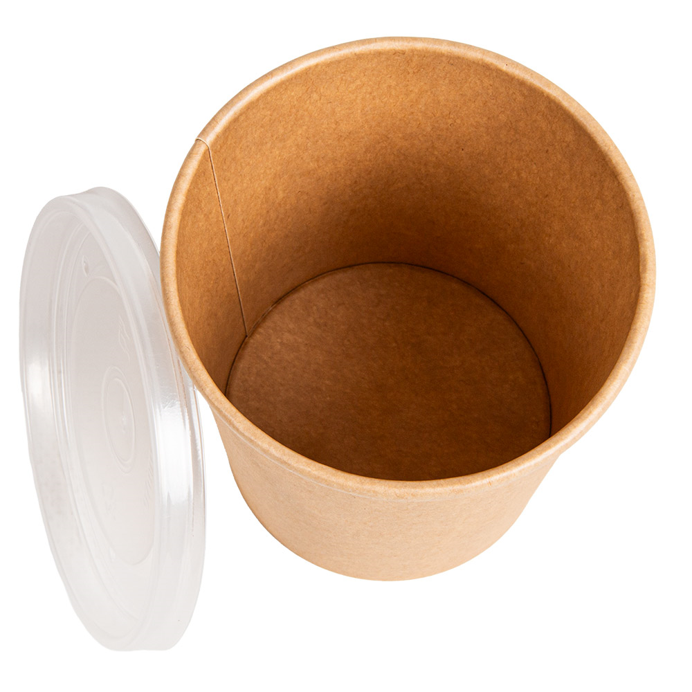 279.30-CONTENITORI CON COPERCHI 480 ML - 16 oz 320 + 18 PE G/M2 Ø 9,8/7,5x10 CM NATURALE KRAFT (25 u.)