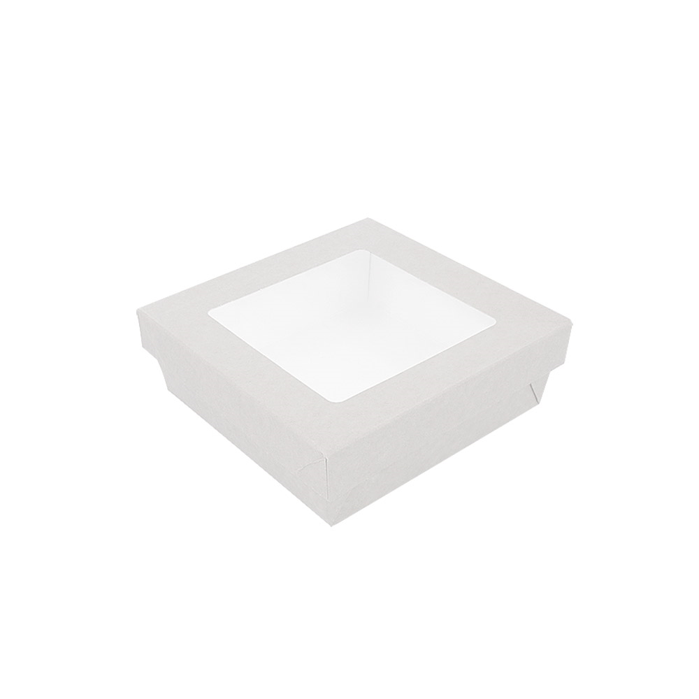 255.96-SCATOLINE+COPERCHI CON FINESTRA 'THEPACK' 750 ML 14x14x5 CM BIANCO CARTÓN NANO-MICRO + PP + OPP (25 u.)