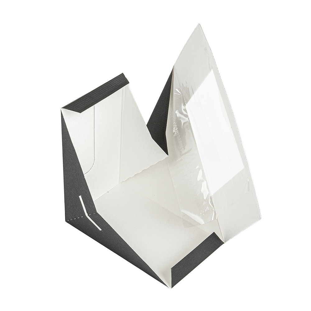256.36-SCATOLE PANINO DOPPIO CON FINESTRA 'THEPACK' 12,4x12,4x7,5 CM NERO CARTONE NANO-MICRO + OPP (50 u.)