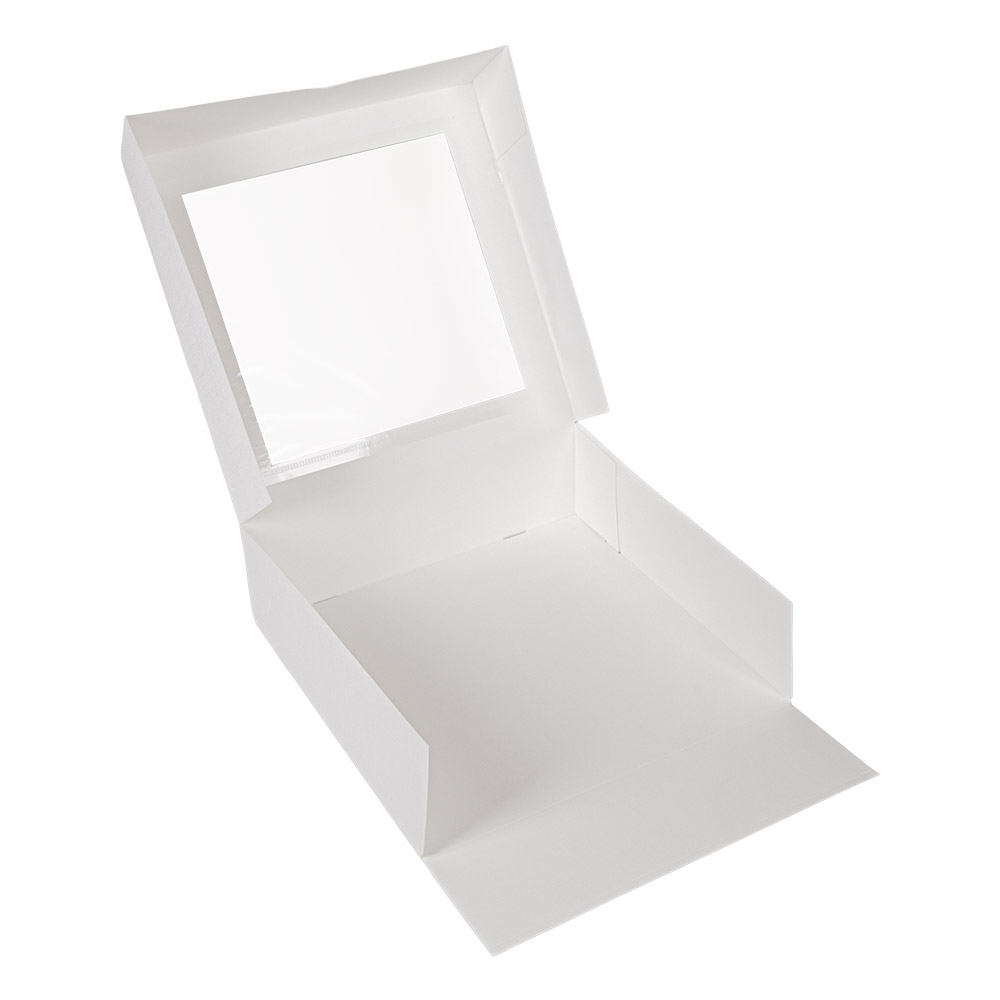 201.72-SCATOLE PER PASTICCERIA CON FINESTRA 'THEPACK' 32x32x10 CM BIANCO CARTONE NANO-MICRO + OPP (50 u.)