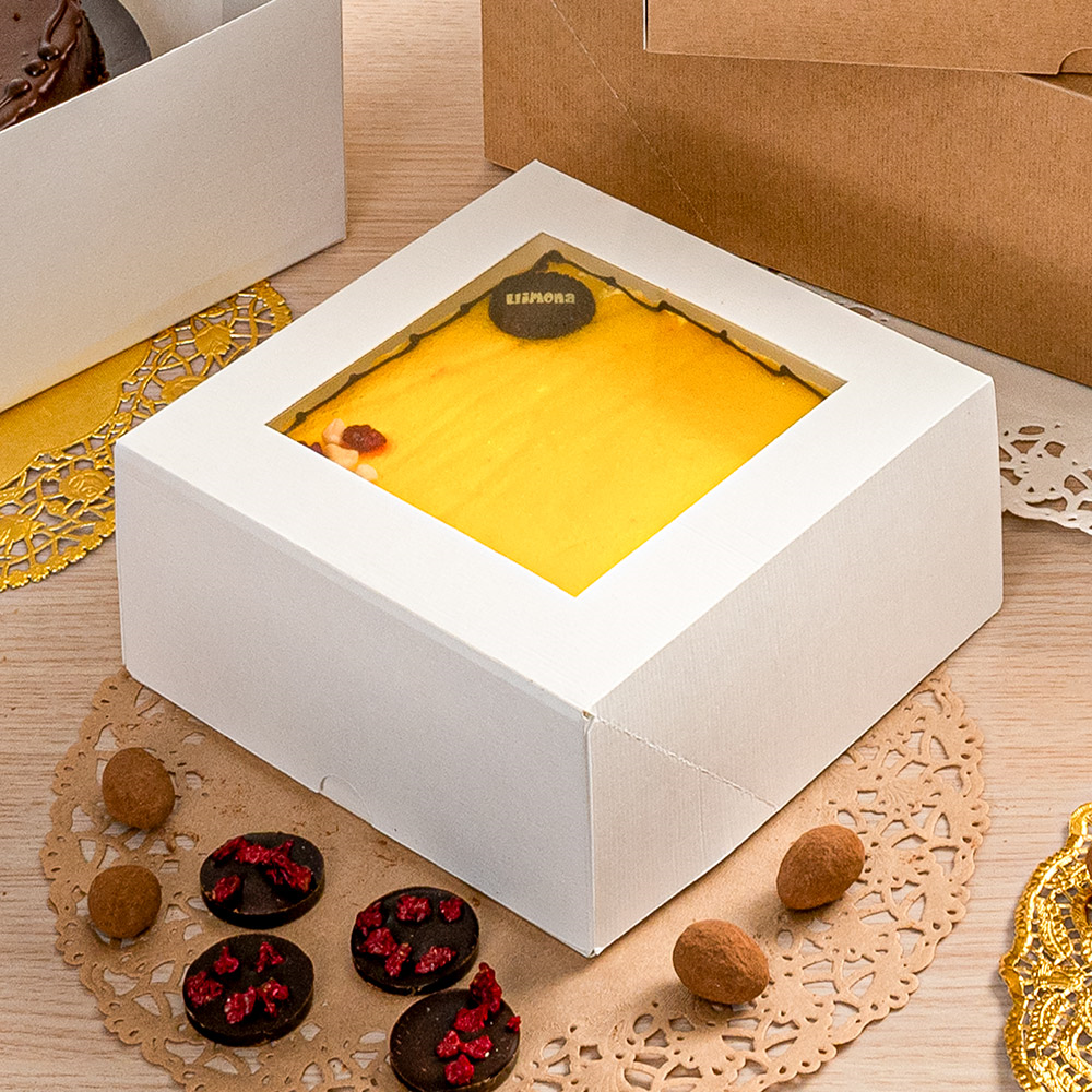 253.26-SCATOLE PER PASTICCERIA CON FINESTRA 'THEPACK' DECO 18x18x7,5 CM BIANCO CARTONE NANO-MICRO + OPP (50 u.)