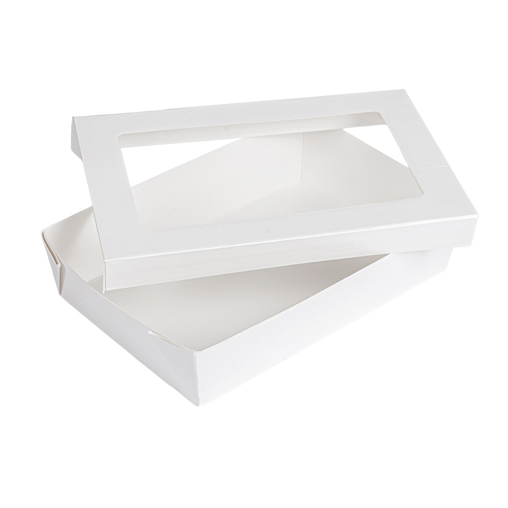 255.98-SCATOLINE+COPERCHI CON FINESTRA 'THEPACK' 1300 ML 21x14x5 CM BIANCO CARTÓN NANO-MICRO + PP + OPP (25 u.)