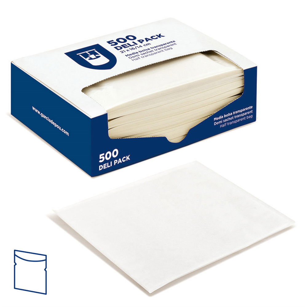 173.02-BUSTE CON FINESTRA DELI PACK 30 G/M2 + 13 PP 24x19/17 CM BIANCO KRAFT (500 u.)
