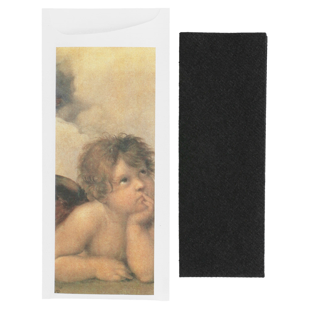 143.94-BUSTE PORTAPOSATE + TOVAGLIOLO 'JUST IN TIME OPEN' RAFFAELLO 90 + 10PE G/M2 8,5x19,5 CM NERO AIRLAID (250 u.)