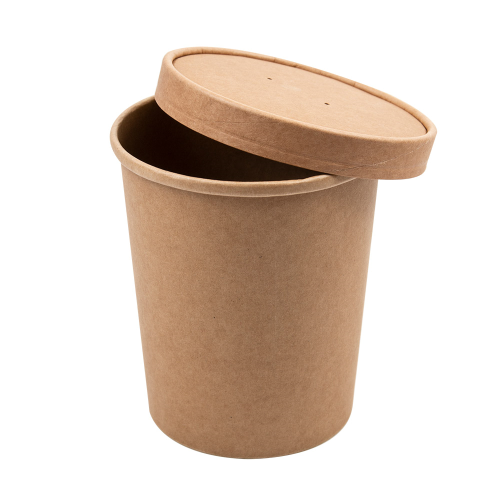 226.50-CONTENITORI CON COPERCHI 960 ML - 32 oz 330 + 18 PE G/M2 Ø11,7/9x13,5 CM NATURALE KRAFT (25 u.)