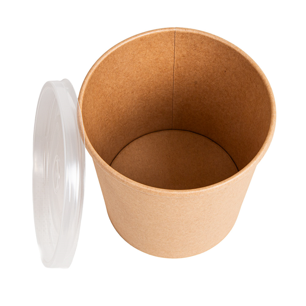 279.31-CONTENITORI CON COPERCHI 780 ML - 26 oz 330 + 18 PE G/M2 Ø11,6/9,3x11 CM NATURALE KRAFT (25 u.)