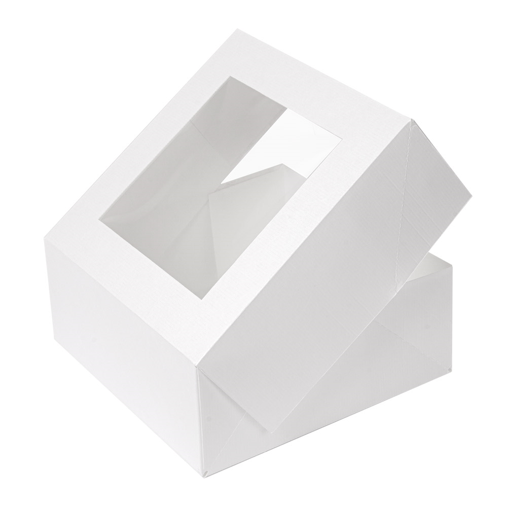 253.26-SCATOLE PER PASTICCERIA CON FINESTRA 'THEPACK' DECO 18x18x7,5 CM BIANCO CARTONE NANO-MICRO + OPP (50 u.)