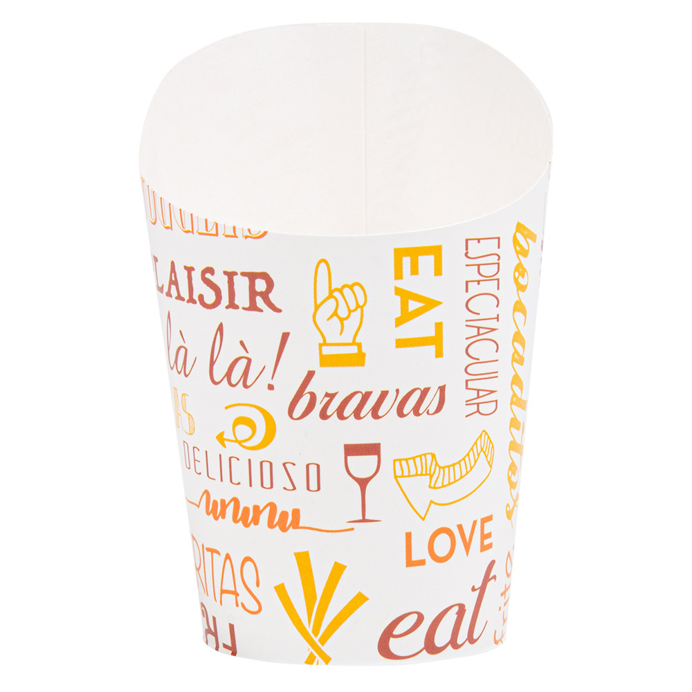 229.58-BICCHIERE PER FRITTI APERTO PAROLE 9 OZ - 270 ML 220 + 18PE G/M2 Ø7x10,5 CM BIANCO CARTONE (100 u.)