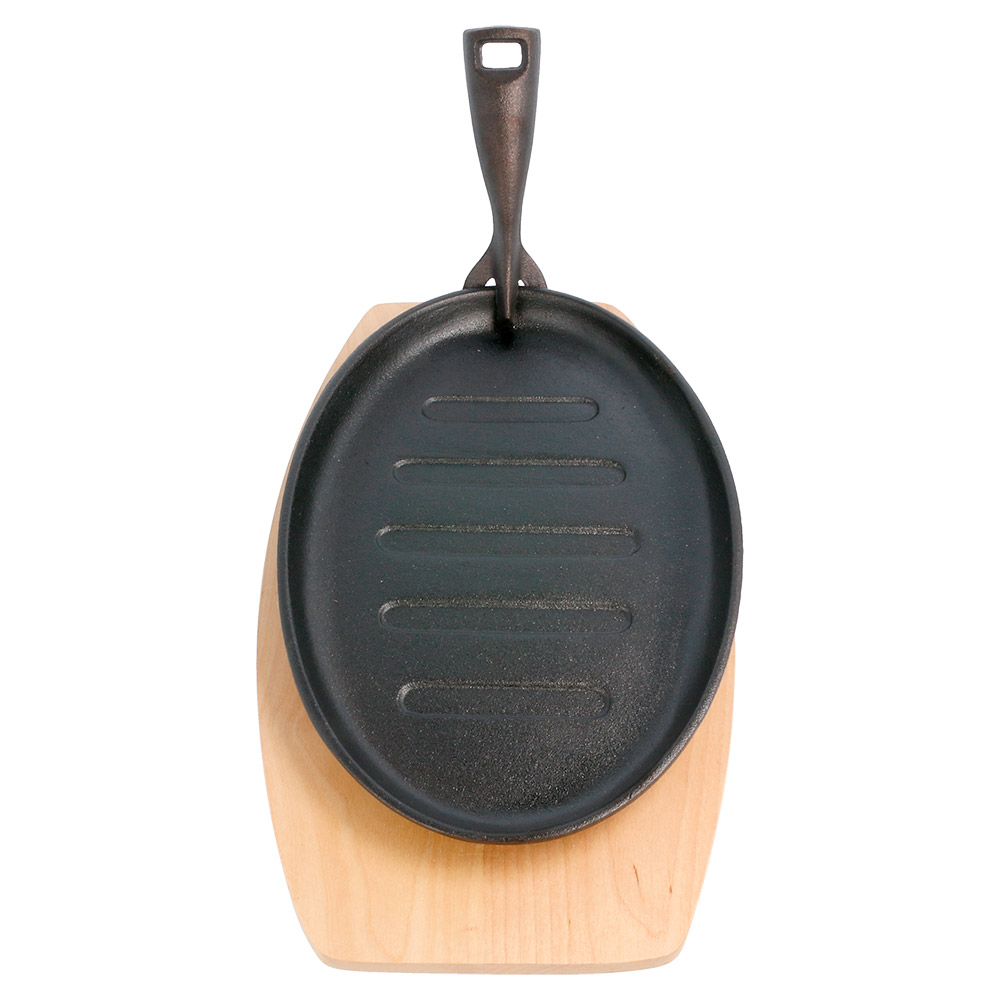 113.07-PIATTO CONTADINO OVALE + BASE DI LEGNO 27x18x2 CM NERO FERRO