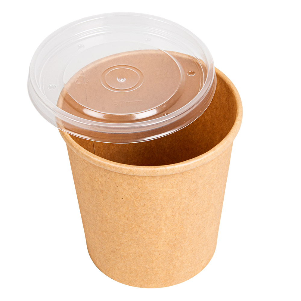 279.30-CONTENITORI CON COPERCHI 480 ML - 16 oz 320 + 18 PE G/M2 Ø 9,8/7,5x10 CM NATURALE KRAFT (25 u.)