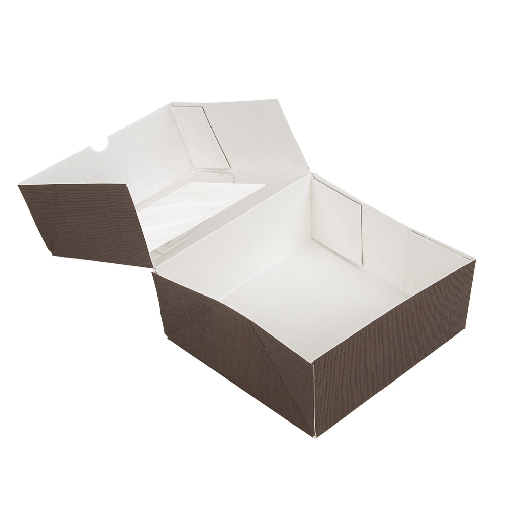 269.61-SCATOLE PER PASTICCERIA CON FINESTRA 'THEPACK' 18x18x7,5 CM CIOCCOLATO CARTONE NANO-MICRO + OPP (50 u.)