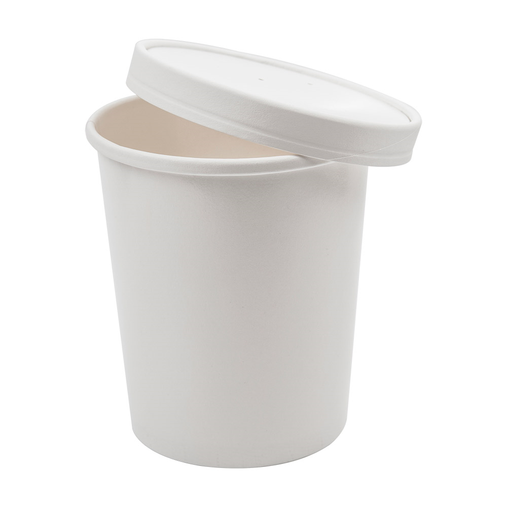 226.48-CONTENITORI CON COPERCHI 960 ML - 32 oz 330 + 18 PE G/M2 Ø11,7/9,2x13,5 CM BIANCO CARTONE (25 u.)