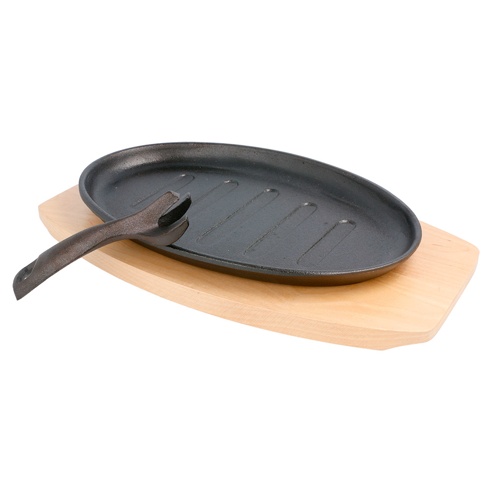 113.07-PIATTO CONTADINO OVALE + BASE DI LEGNO 27x18x2 CM NERO FERRO
