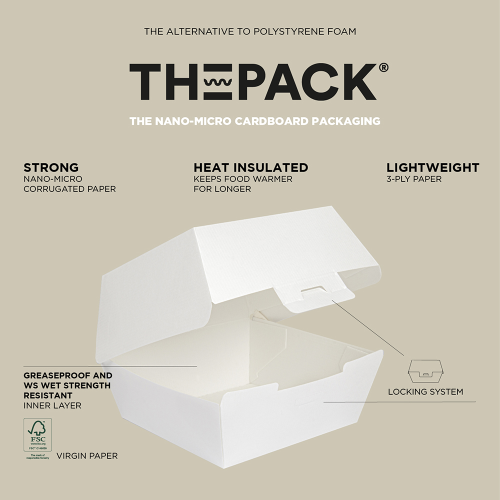 234.22-SCATOLE HAMBURGER 'THEPACK' 17,6x16,8x7,8 CM (XL WIDER) BIANCO CARTONE NANO-MICRO (50 u.)