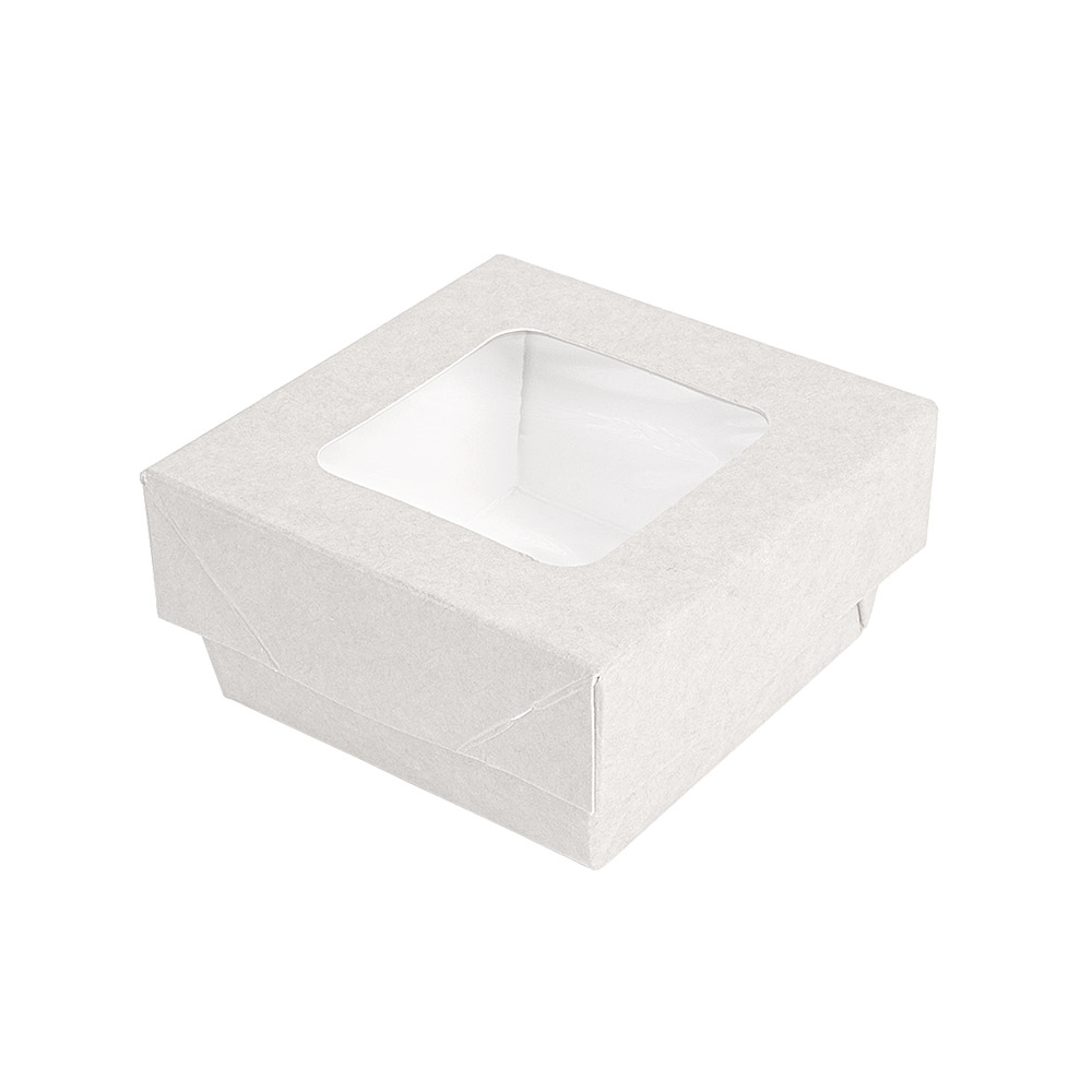 257.76-SCATOLINE+COPERCHI CON FINESTRA 200 ML - 6,6 oz 300 + 15 PE G/M2 7x7x4 CM BIANCO CARTONE (25 u.)