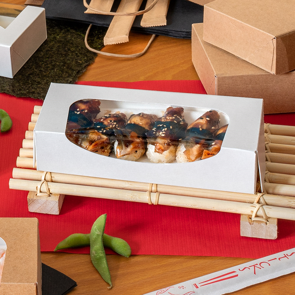253.41-CONTENITORI SUSHI+FINESTRA 'THEPACK' 19,7x9x4,5 CM BIANCO CARTONE NANO-MICRO + OPP (50 u.)