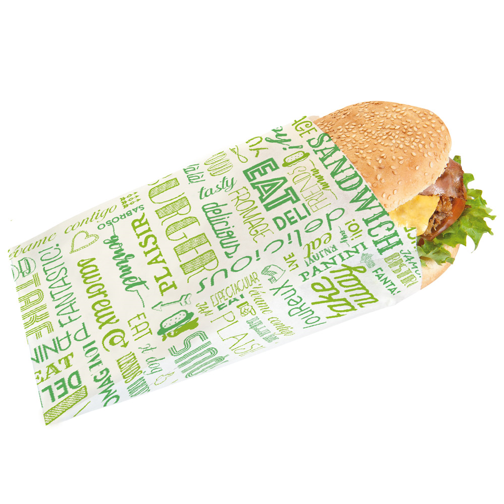 229.29-SACCHETTI HAMBURGER GREEN PAROLE 32 G/M2 12+7x18 CM VERDE PERGAMANA ANTIGRASSI (500 u.)