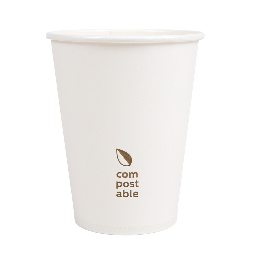 274.43-BICCHIERI BEVANDE FREDDE E CALDE 1 PARETE 'COMPOSTABLE' 360 ML - 12 oz 300 G/M2 Ø9/6x11 CM BIANCO CARTONE (50 u.)