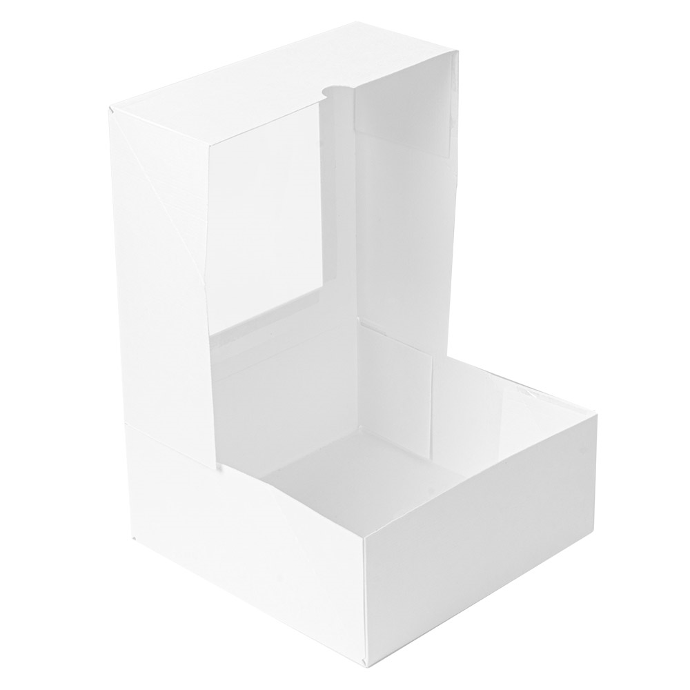 253.26-SCATOLE PER PASTICCERIA CON FINESTRA 'THEPACK' DECO  18x18x7,5 CM BIANCO CARTONE NANO-MICRO + OPP (50 u.)