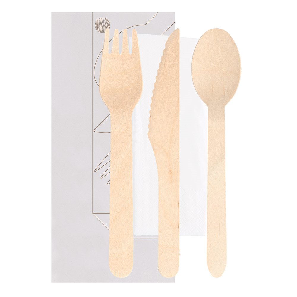 250.83-SET 4/1 POSATE + TOVAGLIOLO 'WOOD' MAKAN  16 CM NATURALE LEGNO (100 u.)