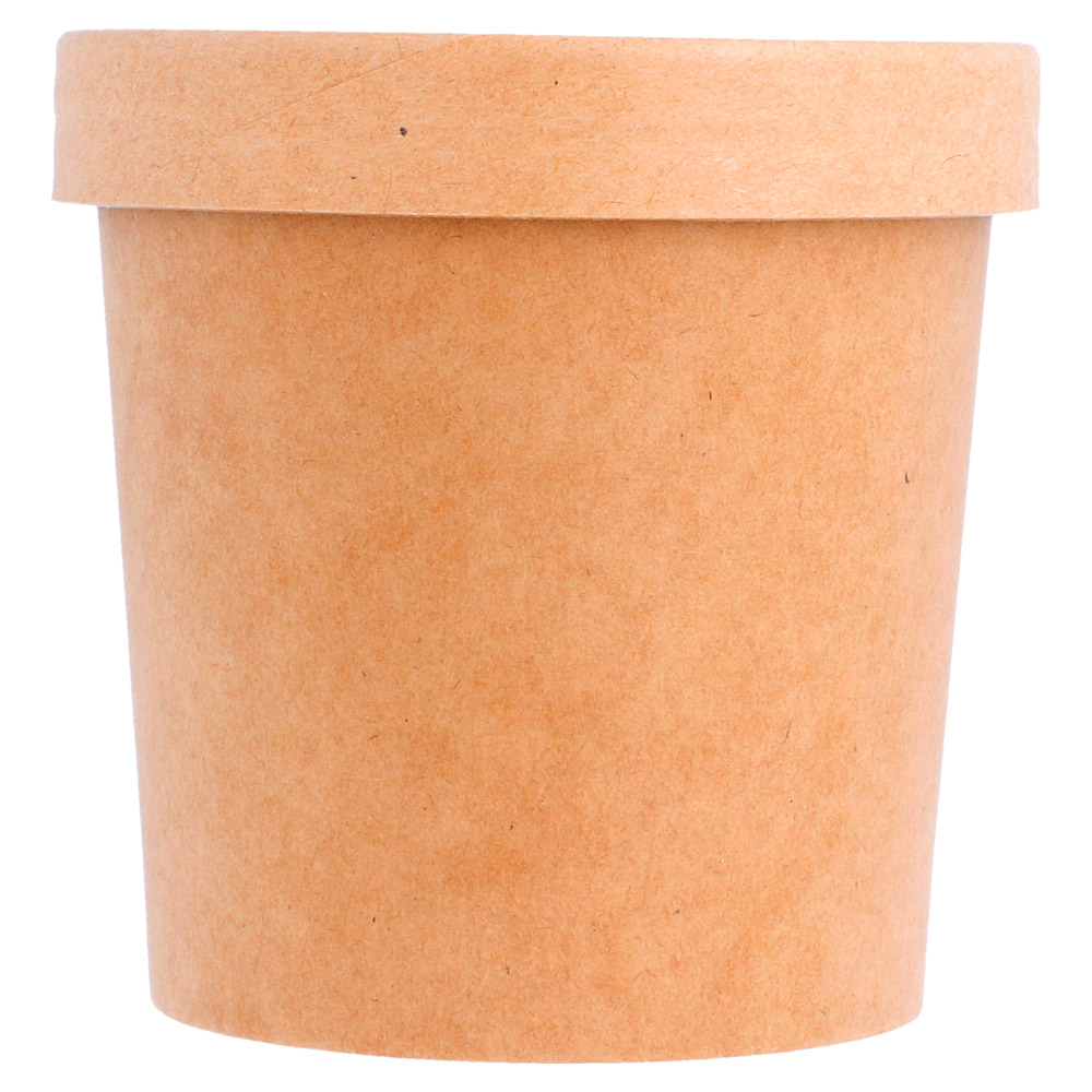 212.59-CONTENITORI CON COPERCHI 360 ML - 12 oz 300 + 18 PE G/M2 Ø 9/7,3x8,6 CM NATURALE KRAFT (25 u.)