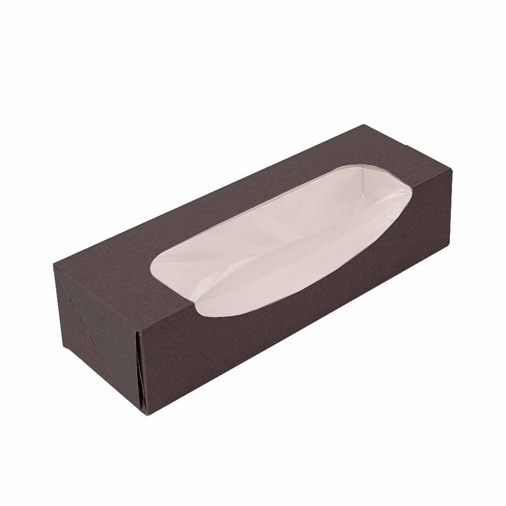 279.27-ASTUCCI PER MACARON CON FINESTRA 'THEPACK'  19x5x5 CM CIOCCOLATO CARTONE NANO-MICRO + OPP (50 u.)