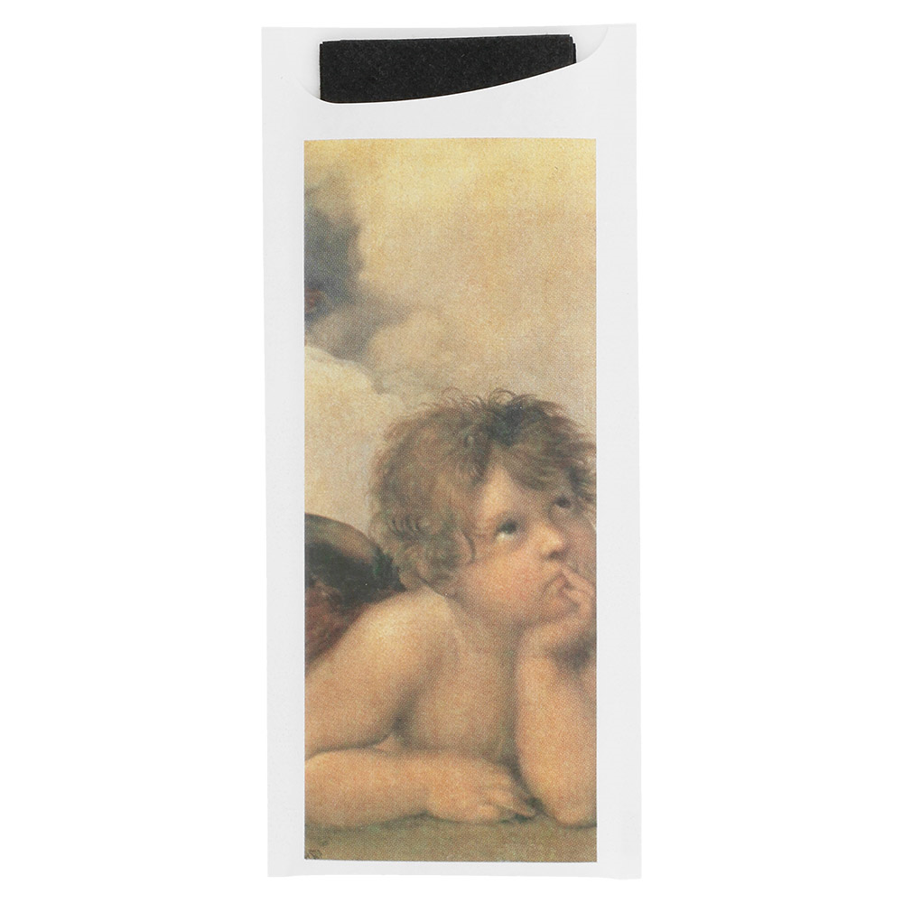 143.94-BUSTE PORTAPOSATE + TOVAGLIOLO 'JUST IN TIME OPEN' RAFFAELLO 90 + 10PE G/M2 8,5x19,5 CM NERO AIRLAID (250 u.)