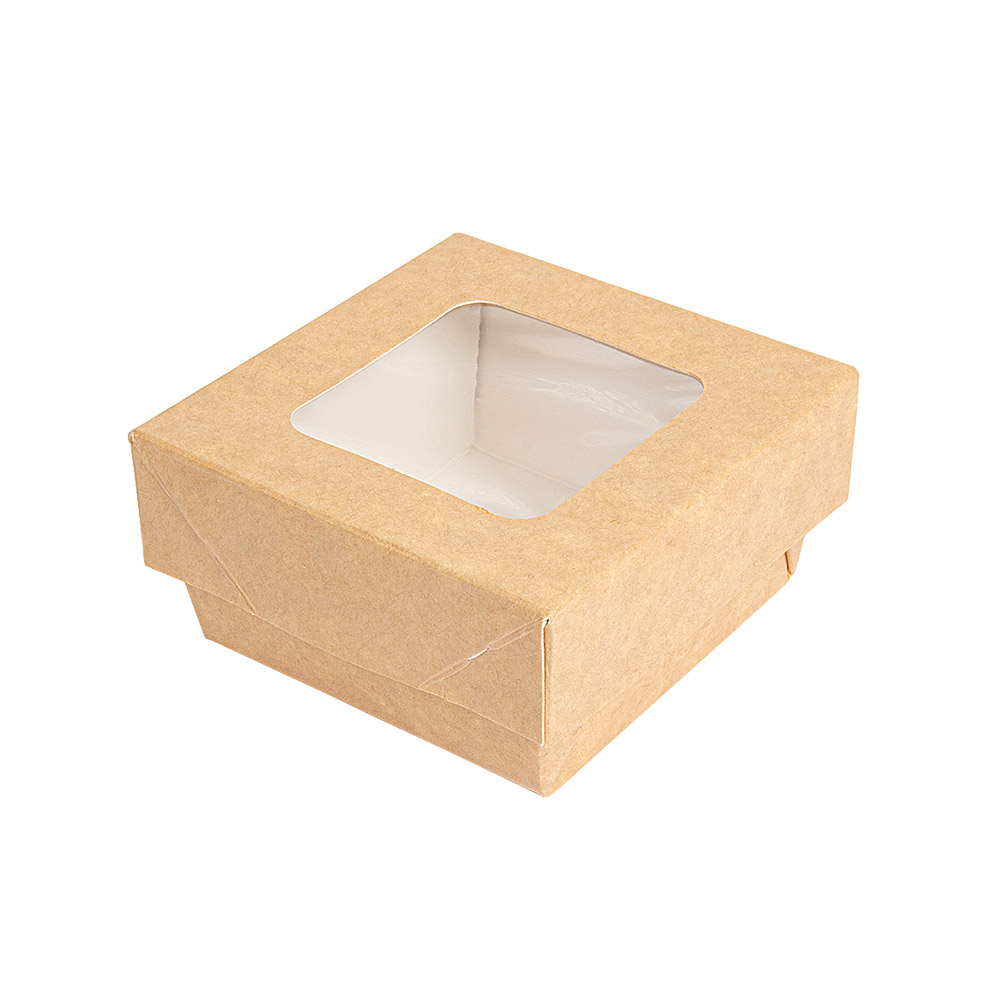 257.72-SCATOLINE+COPERCHI CON FINESTRA  200 ML - 6,6 oz 270 + 15 PE G/M2 7x7x4 CM MARRONE CARTONE (25 u.)