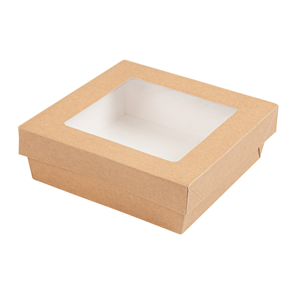 256.04-SCATOLINE+COPERCHI CON FINESTRA 'THEPACK' 750 ML 14x14x5 CM NATURALE CARTÓN NANO-MICRO + PP + OPP (25 u.)