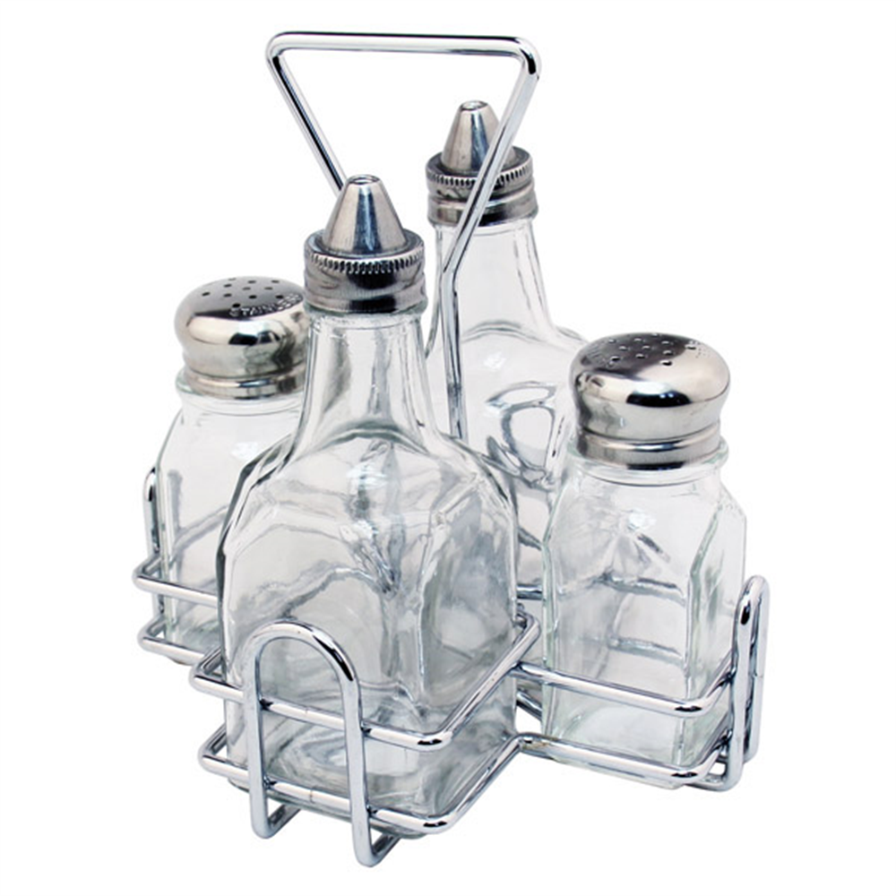 201.06-SET CONDIMENTO - 4 PEZZI   16x14x17,6 CM ARGENTO ACCIAIO INOX