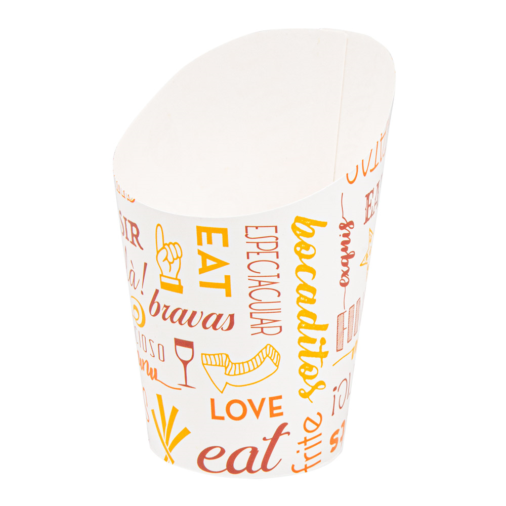 229.58-BICCHIERE PER FRITTI APERTO PAROLE 9 OZ - 270 ML 220 + 18PE G/M2 Ø7x10,5 CM BIANCO CARTONE (100 u.)