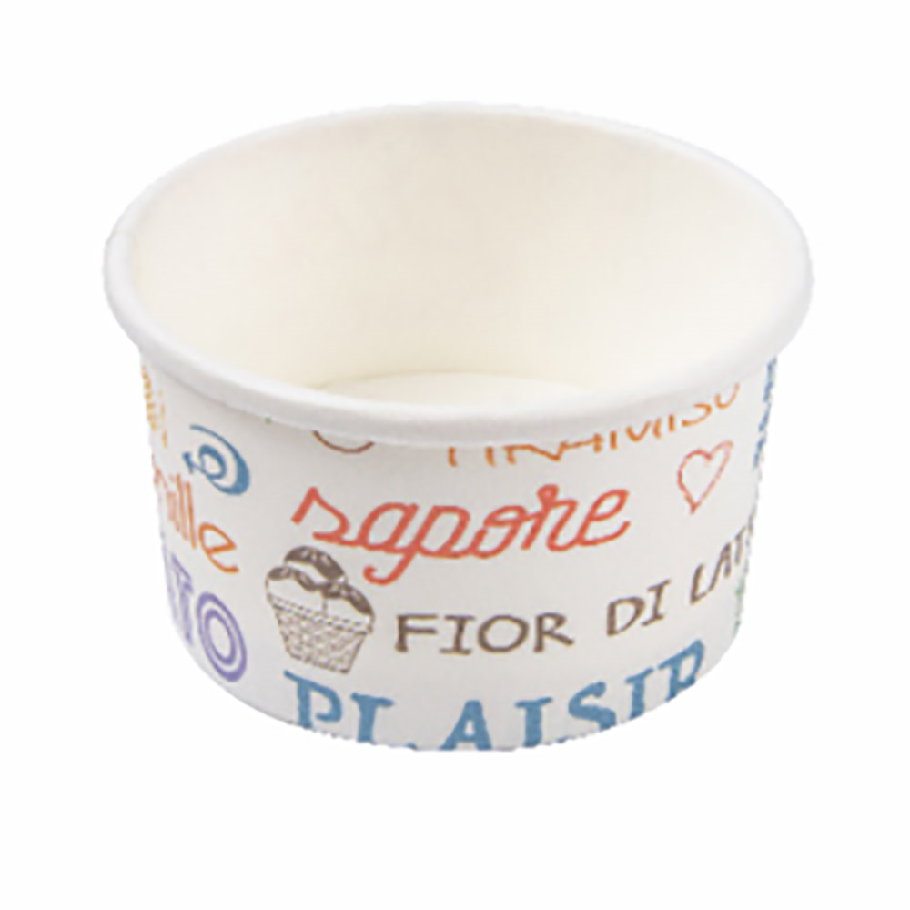 233.37-CONTENITORI GELATI PAROLE 300 ML 250 + 18 PE G/M2 Ø10x5,5 CM BIANCO CARTONE (50 u.)