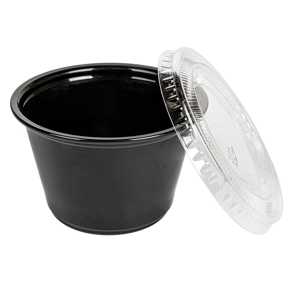 215.22-50 COPPETTE PICCOLE + 50 COPERCHI 120 ML Ø7,4x4,6 CM NERO PP