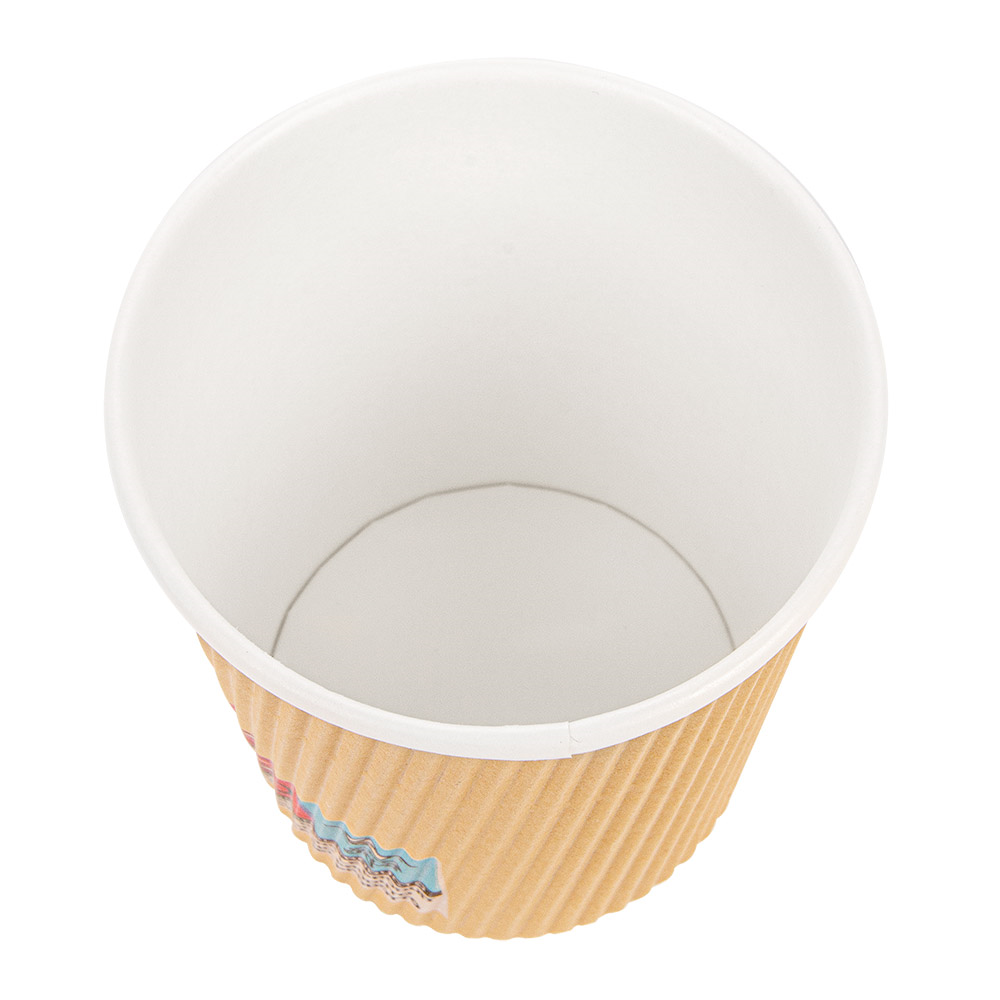 220.53-BICCHIERI ONDULATI PER BEVANDE CALDE  180 ML - 6 oz 260 + 250 + 18 PE G/M2 Ø7,2/5,3x7,8 CM MARRONE CARTONE (25 u.)