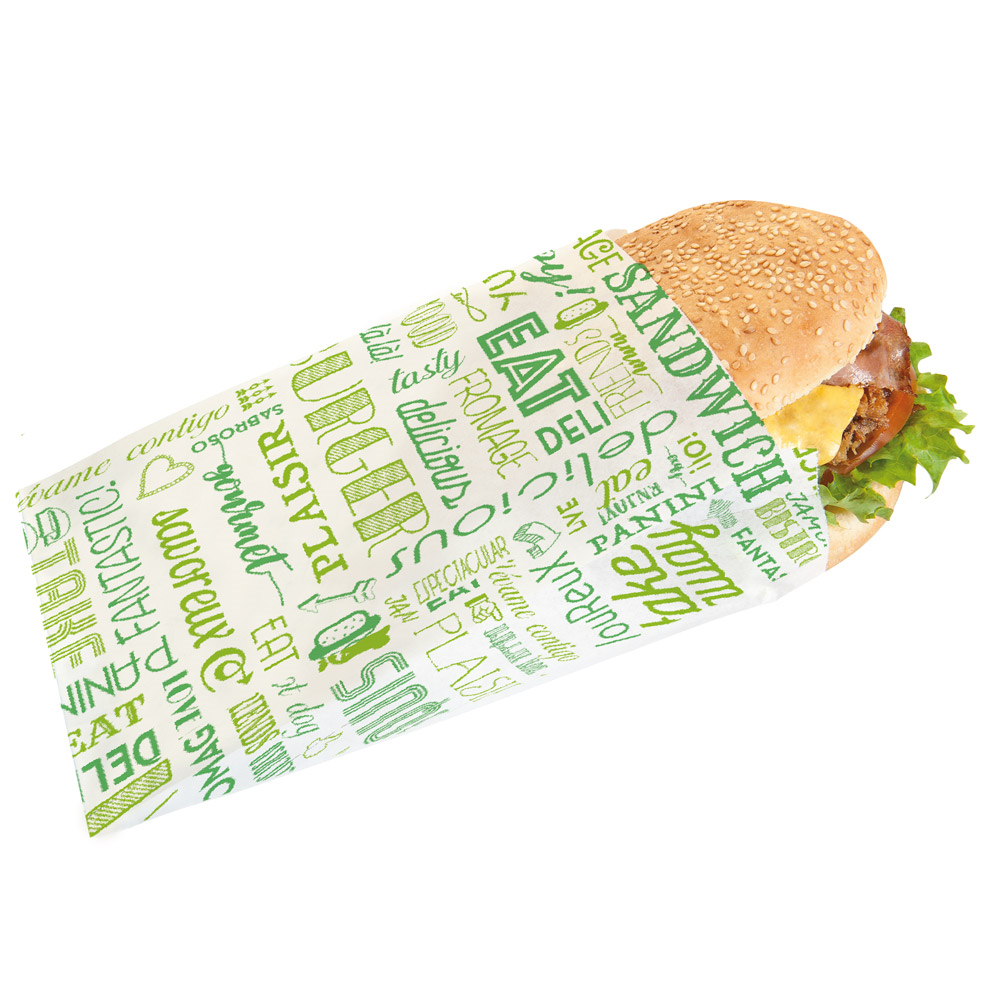 229.27-SACCHETTI HAMBURGER GREEN PAROLE 32 G/M2 14+7x22 CM VERDE PERGAMANA ANTIGRASSI (500 u.)